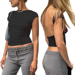 المرأة مثير عارية الذراعين كم قصير سليم صالح Crewneck الصيف عادية Y2K المحاصيل المحملة